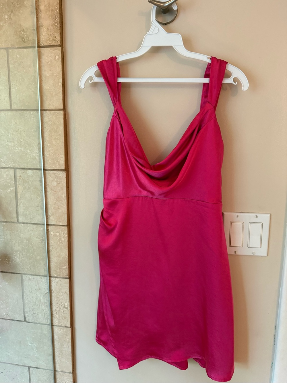 Runaway hot pink satin mini dress cowl neck size small